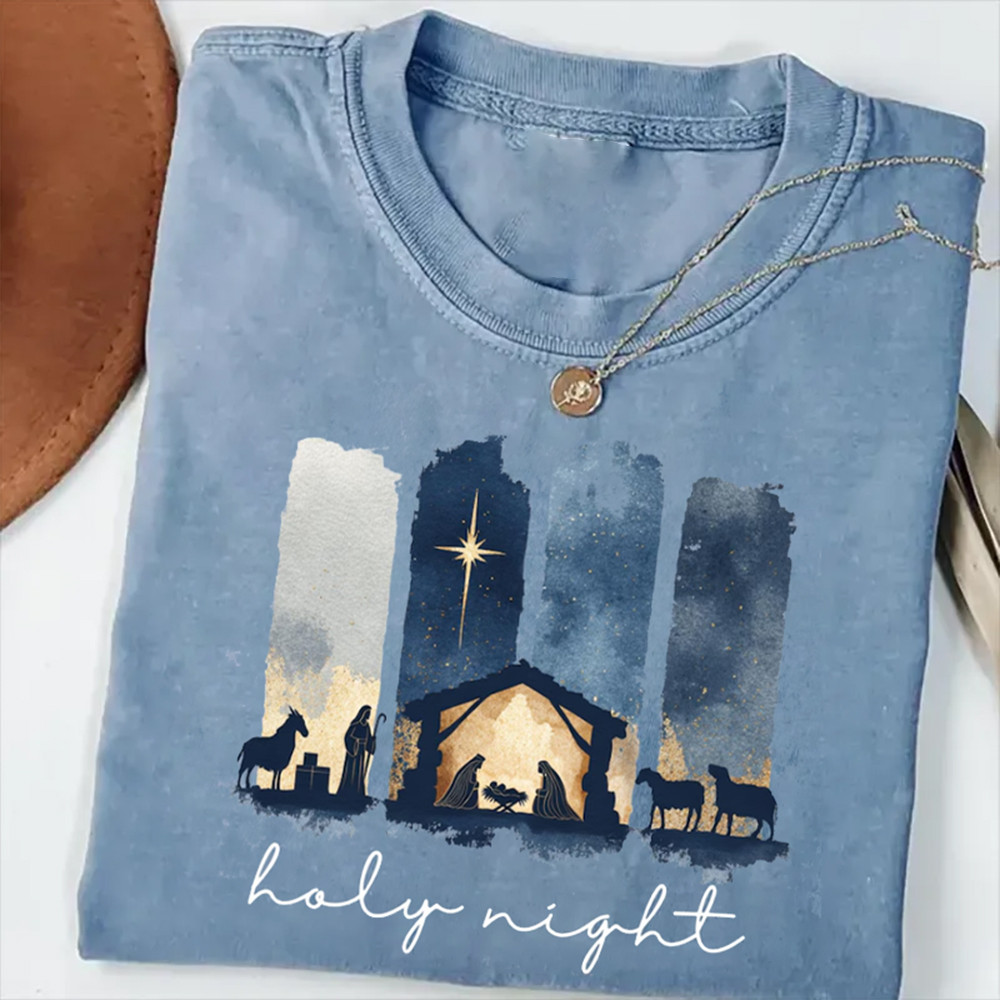 Holy Night Christian Graphic T-Shirt In God We Trust Nativity Night Shirt Unique Gift For Christians