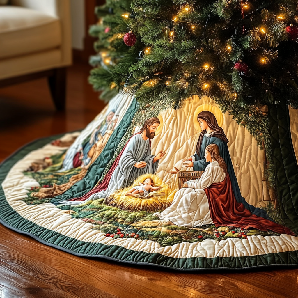 Holy Night Christmas Quilted Tree Skirt Christmas Tree Skirt Gift That Brings Joy