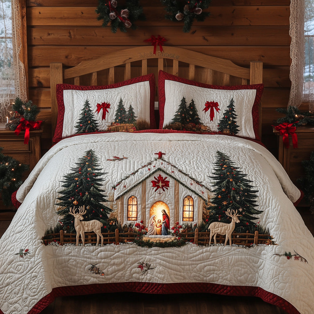 Holy Night Peace Quilted Bedding Set Holiday Season Duvet Cover Set Christmas Gifts For Coworkers