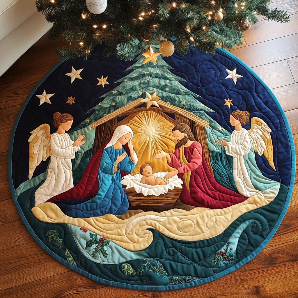 Holy Night Quilted Round Mat Door Entrance Decor Mother In Law Christmas Gift Ideas