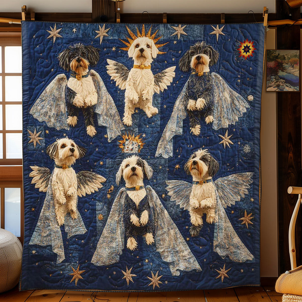 Holy Night Schnauzers Holiday Xmas Quilt Blanket Christmas Gift Ideas For Her