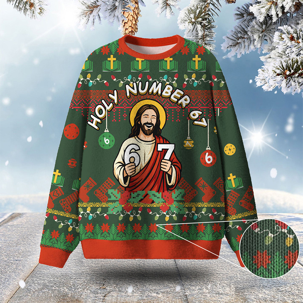 Holy Number 67 Ugly Christmas Sweater Christian Themed Christmas Gifts For Him