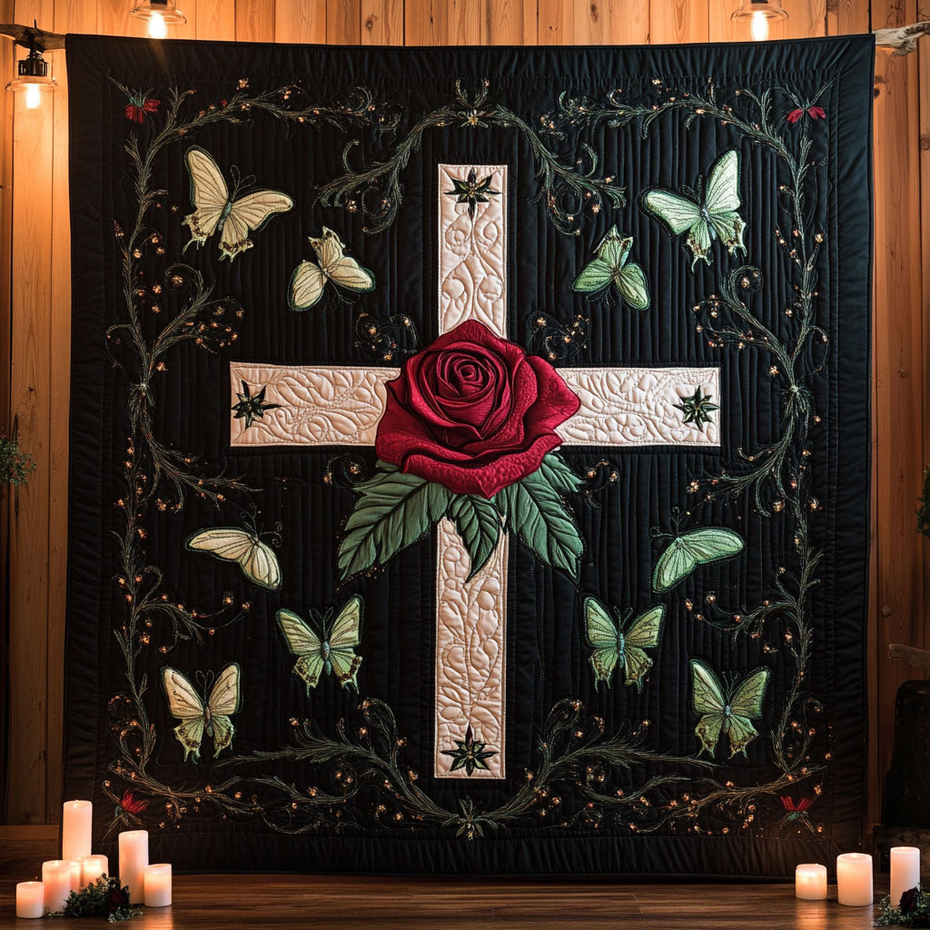 Holy Rose Cross Quilt Beautiful Quilt Blanket Gift for Cozy Living