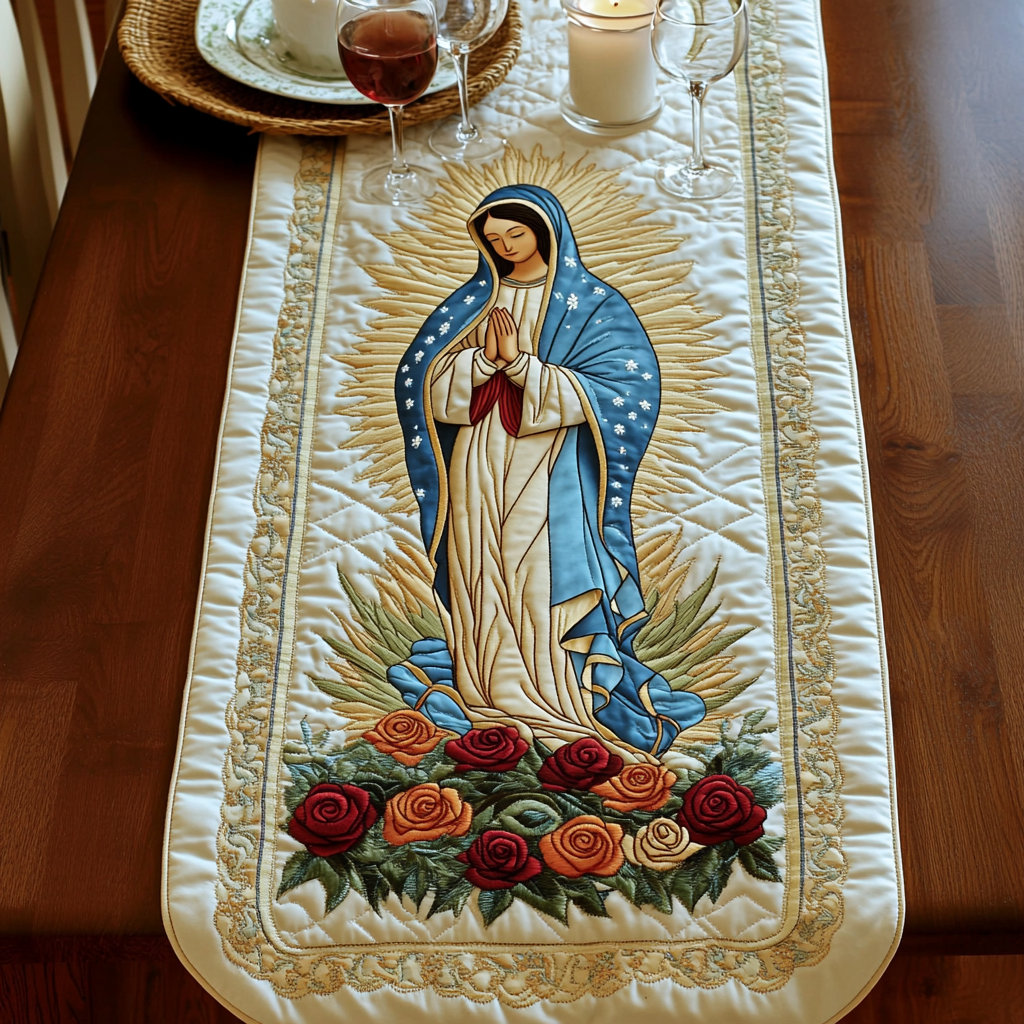 Holy Serenity Quilted Table Runner Christmas Nativity Table Runner Christian Dining Room Decor