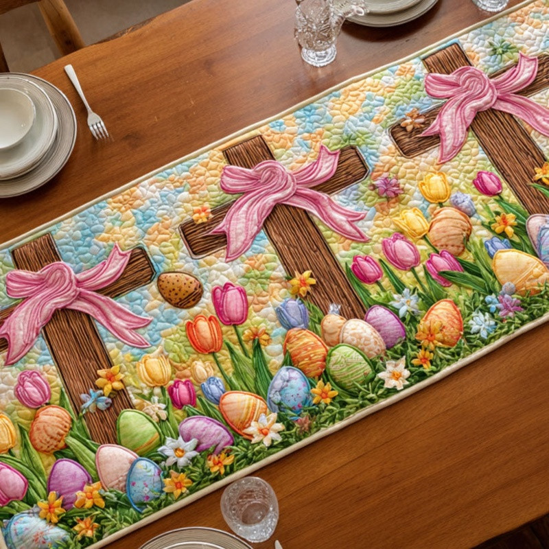 Holy Spring Quilted Table Runner Religious Easter Table Decor Gift For Christians