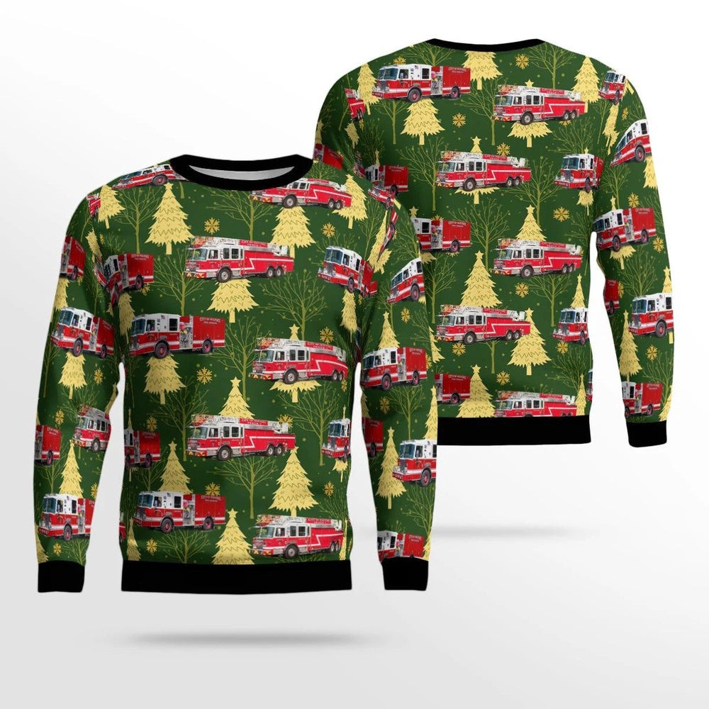 Holyoke Massachusetts Holyoke Fire Department AOP Ugly Sweater Xmas Unisex Sweater Christmas Gifts For Men Women