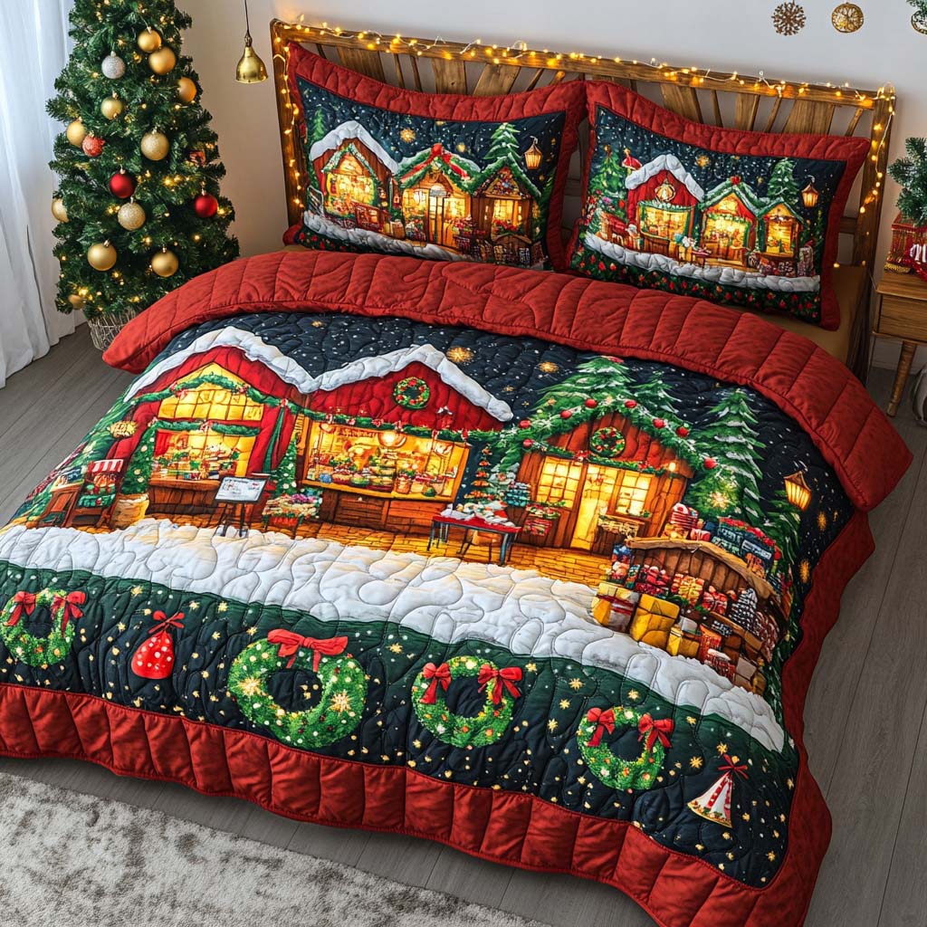 Home For Christmas Quilted Bedding Set Bedspreads King Holiday Spirit Gift For Her