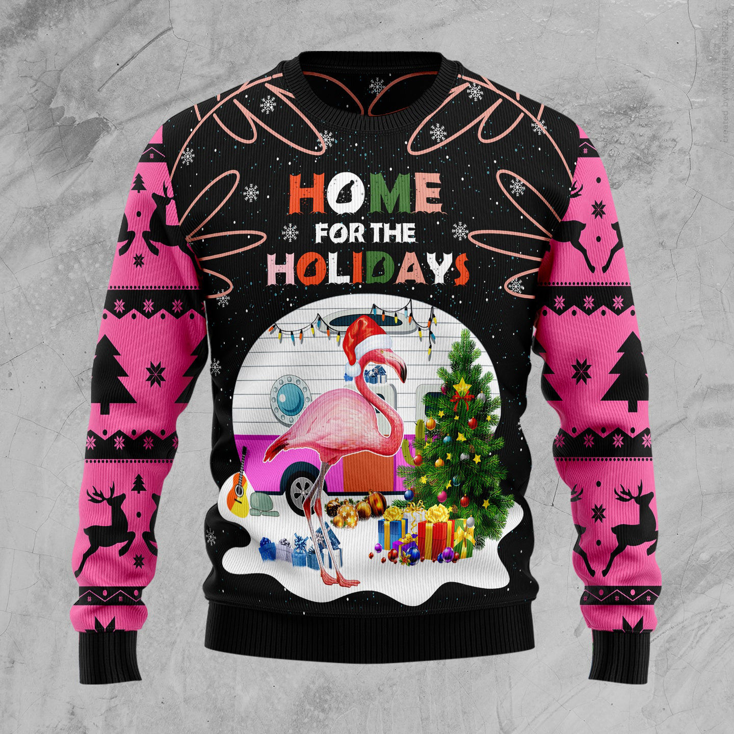 Home For The Holidays Flamingo Ugly Christmas Sweater Best Funny Ugly Christmas Sweaters