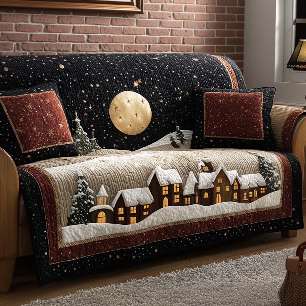 Home for Xmas Quilted Sofa Cover Christmas Family Room Decor Gift For Coworker