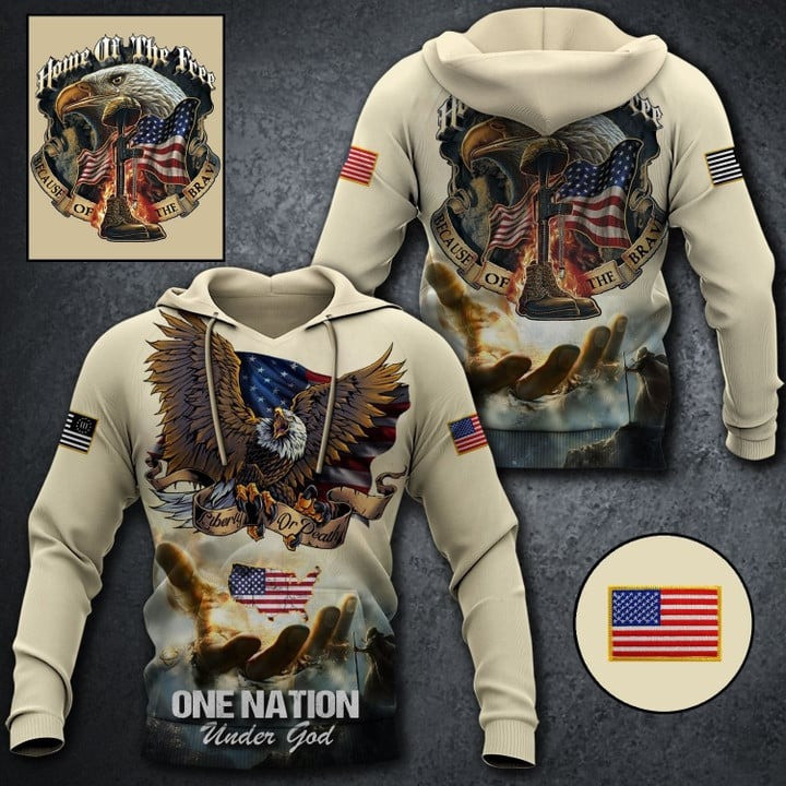 Home Of The Free Because Of The Brave Eagle Hoodie One Nation Under God Veteran Apparel Gifts