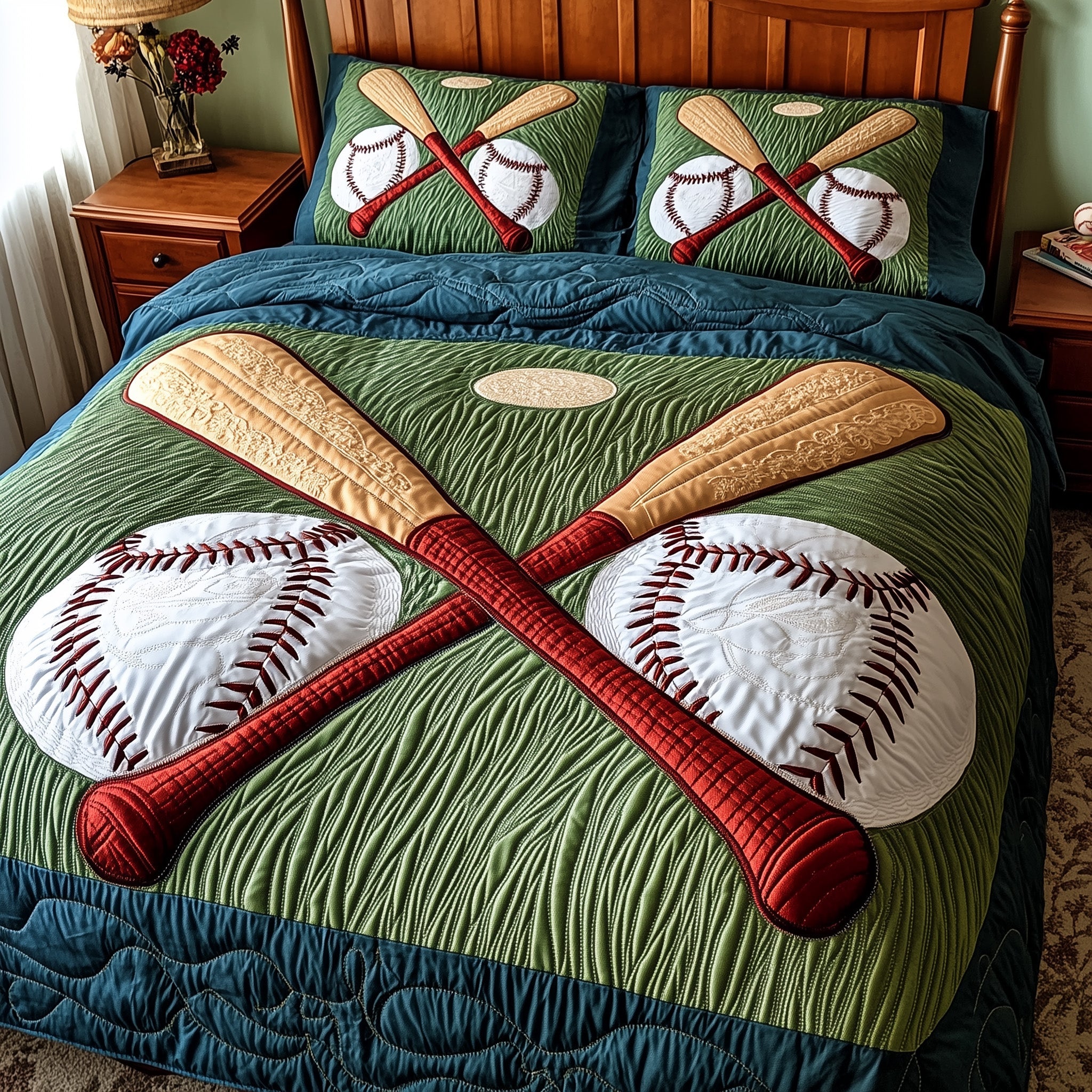 Home Run Quilted Bedding Set Duvet Cover Bedspread Baseball Related Christmas Gifts