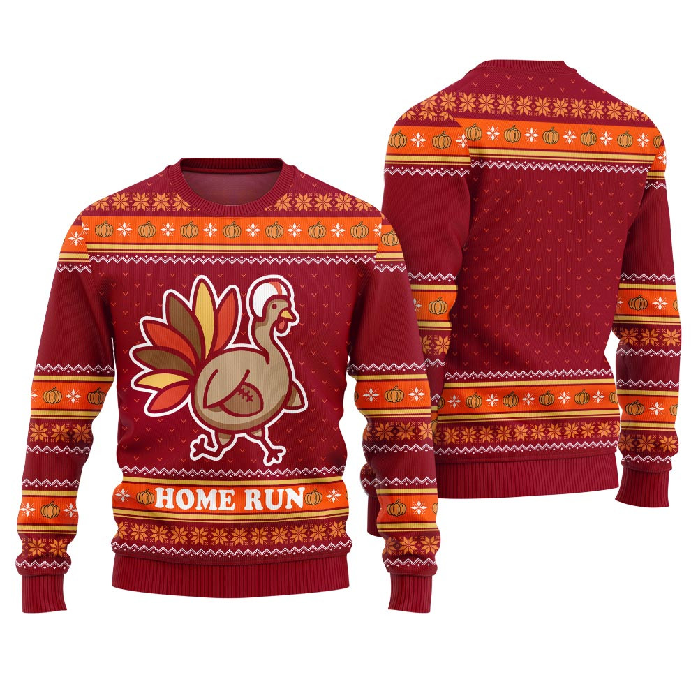 Home Run Turkey Sweater Thanksgiving Red Seasonal Gift Merch for Cozy Christmas Vibes