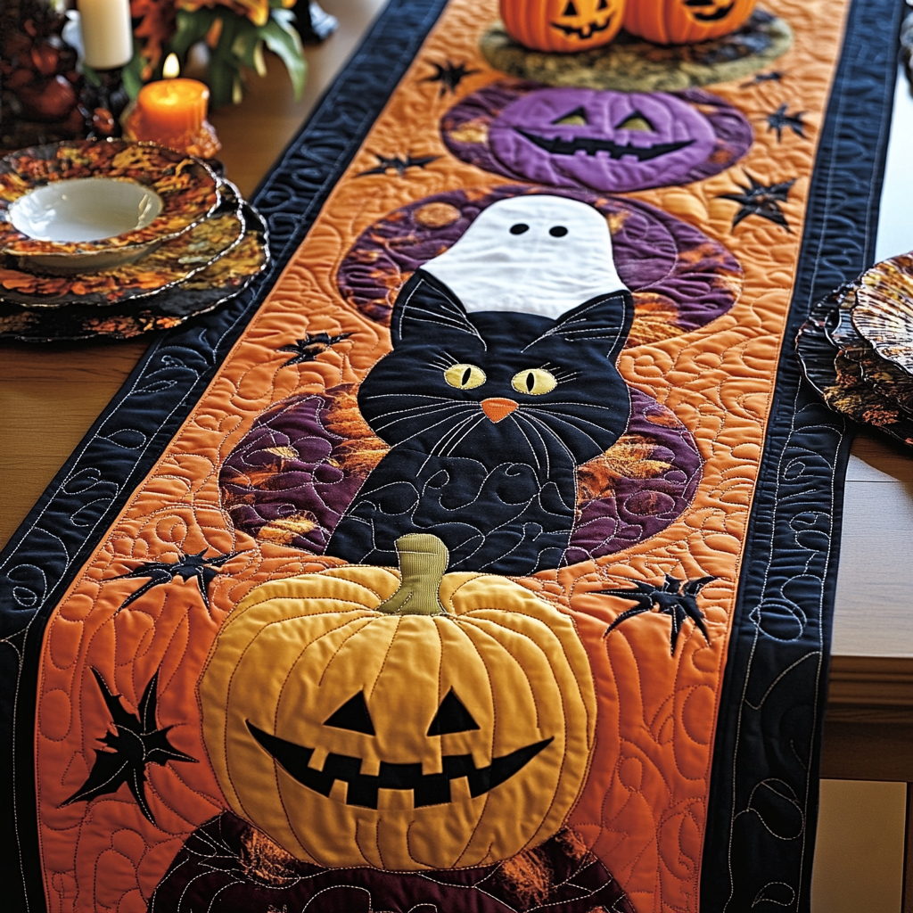 Home Sweet Haunted Home Quilted Table Runner Halloween Table Runner
