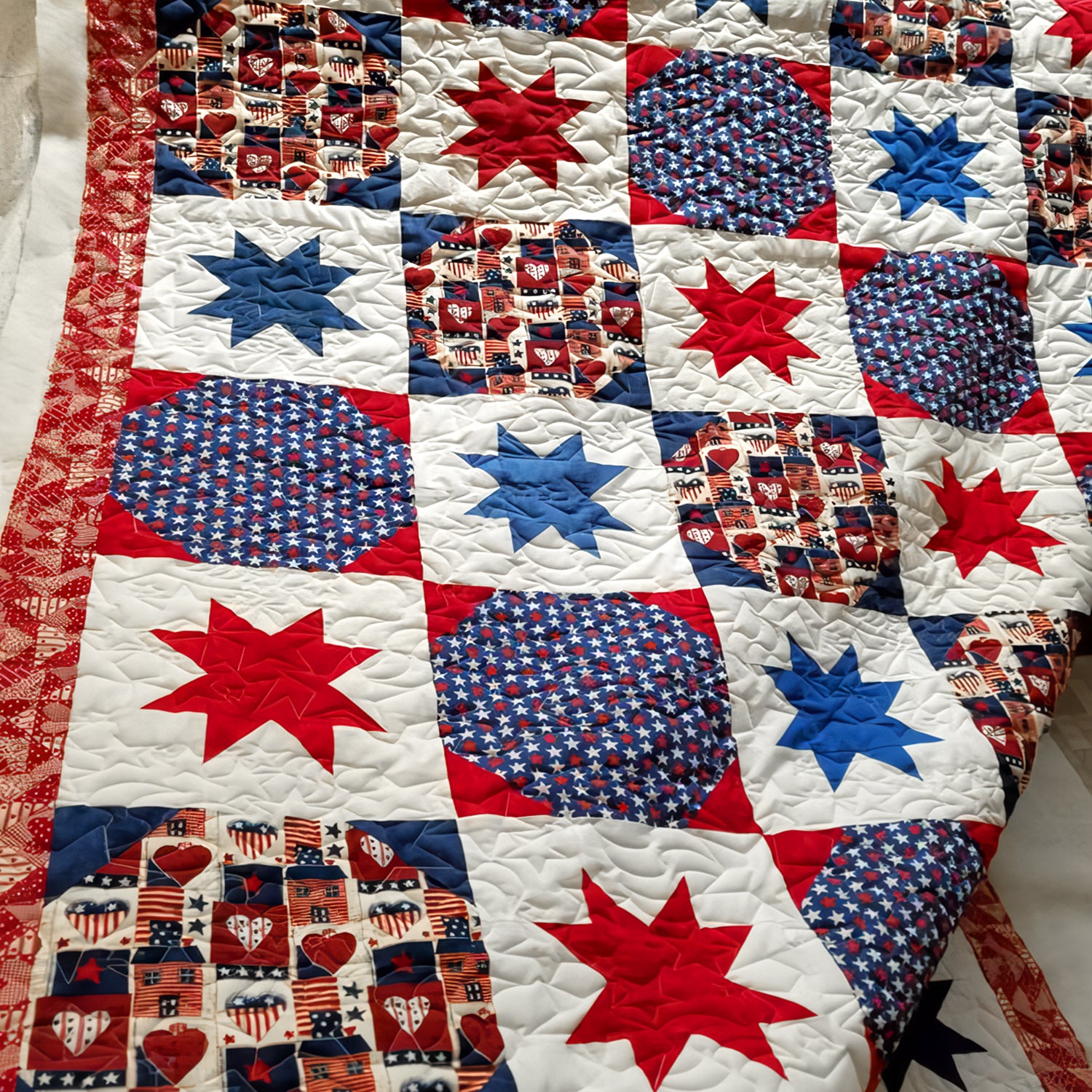Homeland Patchwork Quilted Blanket 4th July Gift Ideas