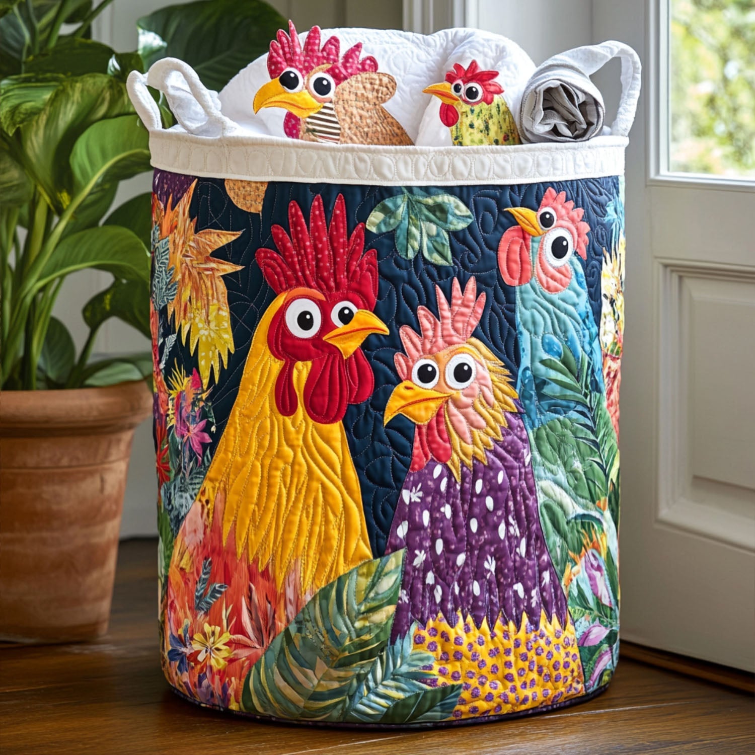 Homestead Hens Quilted Laundry Basket Creative Gift For Family