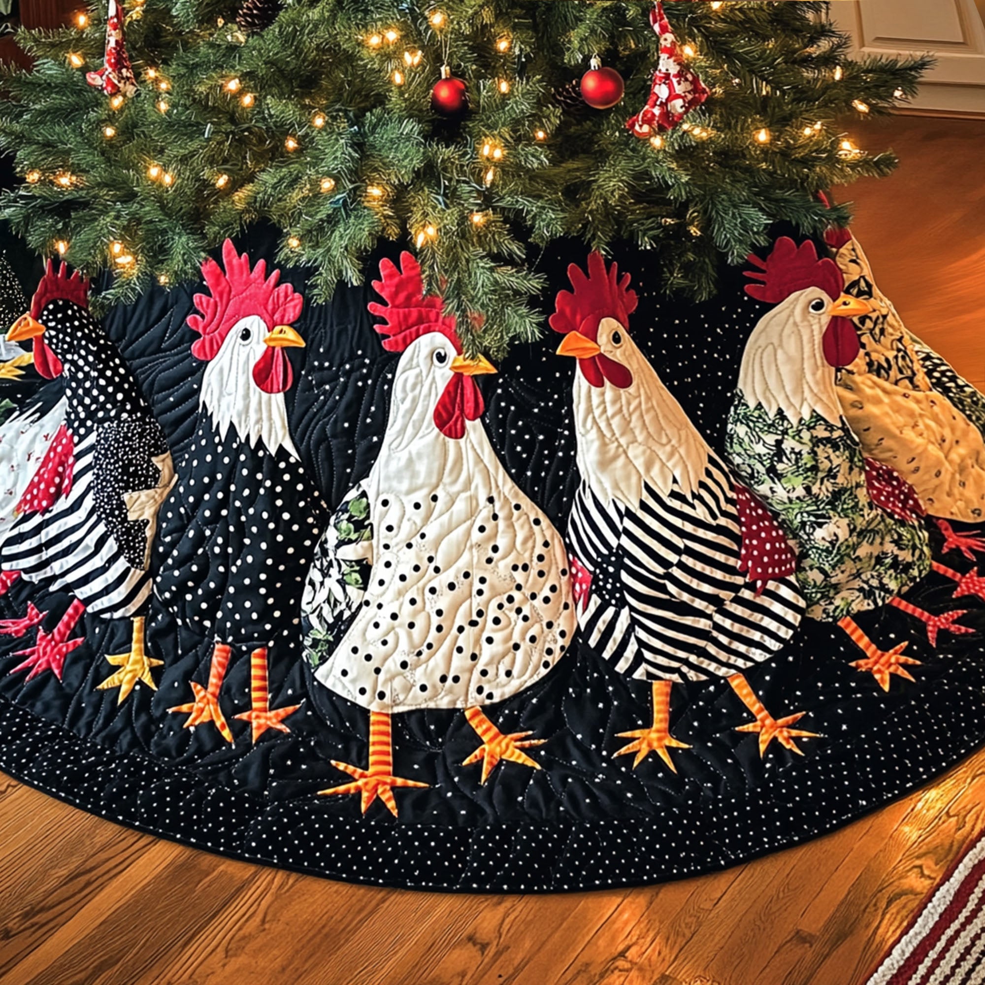Homestead Joy Quilted Christmas Tree Skirt Cozy Holiday Home Decor