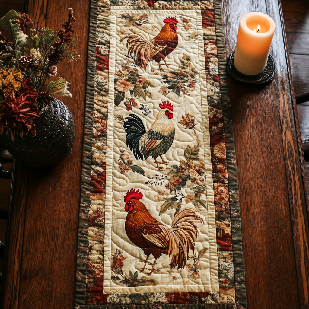 Homestead Style Quilted Table Runner Dining Room Decor Ideas Gifts For People Who Love Chickens