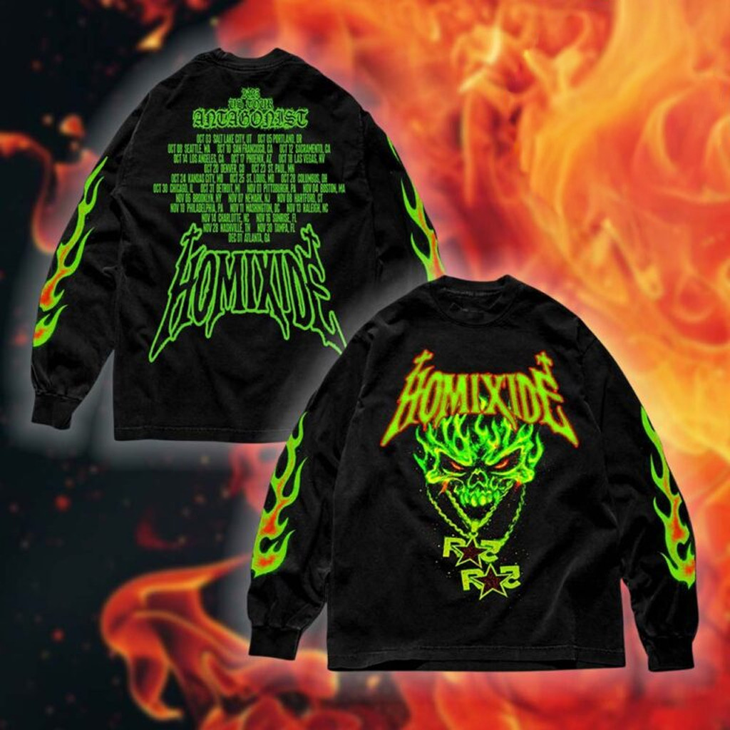 Homixide Gang Merch HXG Green Flames Long Sleeve Shirt Gifts For Hip Hop Fans