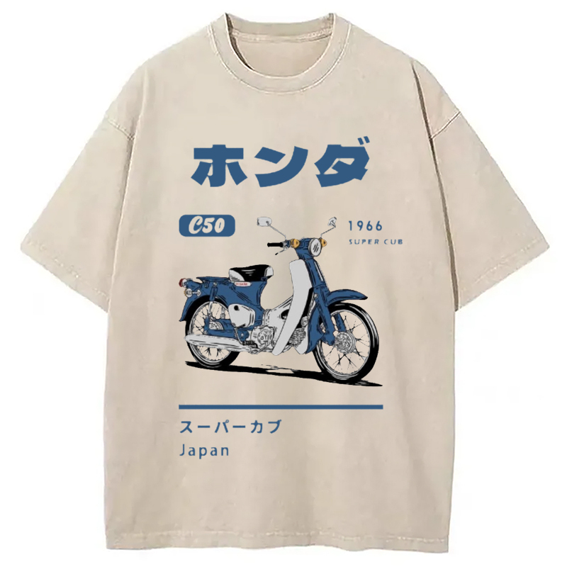 Honda C50 Super Cub Motorcycle Vintage Washed T-Shirt Retro Humor Outfit Idea Gifts For Brother-1