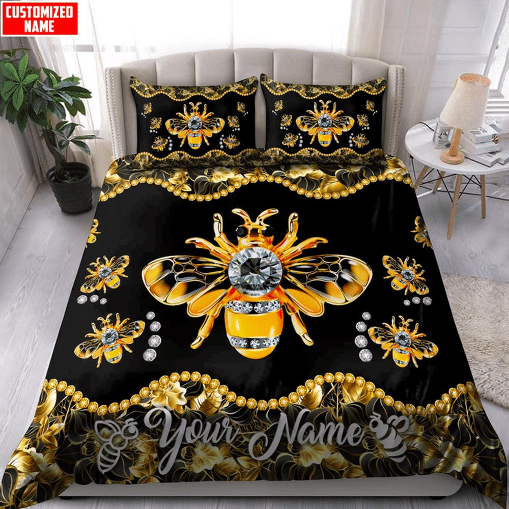 Honey Bee Customized Name Bedding Set Anniversary Gifts For Couples