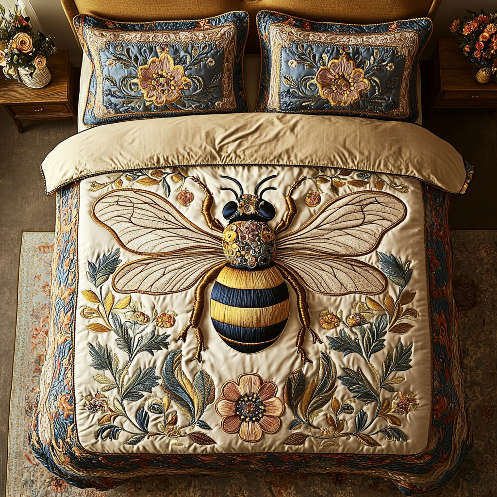 Honey Bee Quilted Bedding Set Holiday Duvet Covers Gifts For Bee Lovers