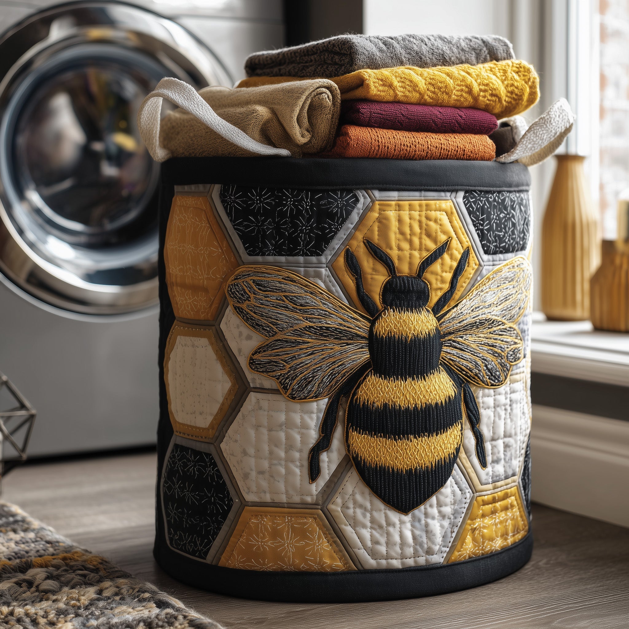 Honey Bee Quilted Laundry Basket Adorable Present For Bees Enthusiasts