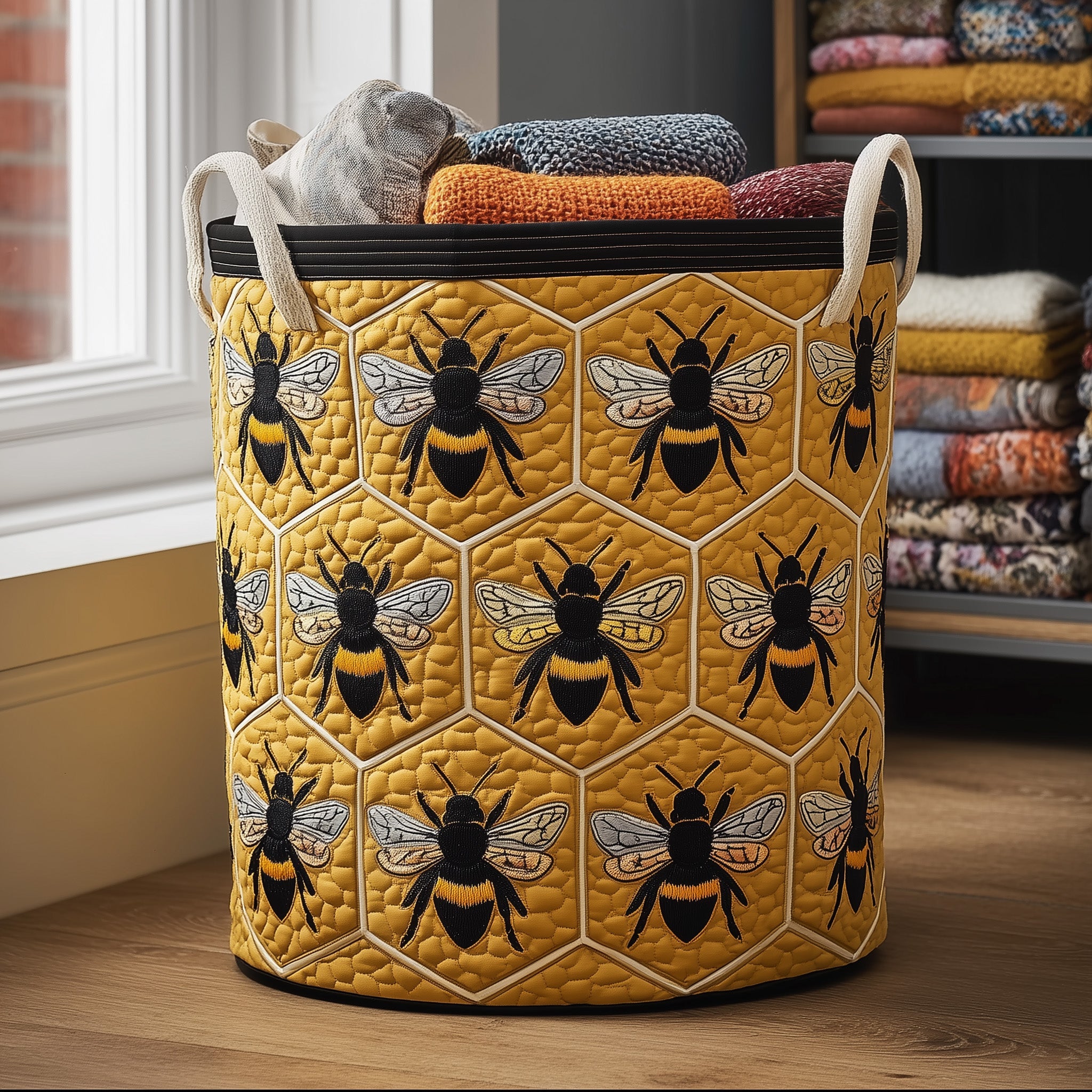 Honey Bee Quilted Laundry Basket Adorable Present For Bees Fans
