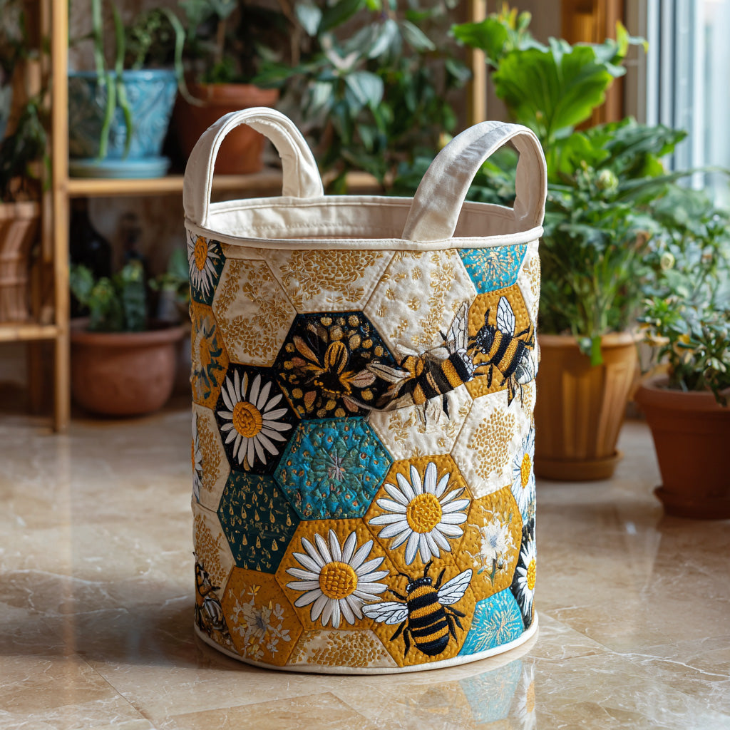 Honey Bliss Quilted Laundry Basket Practical Home Storage Gift with Quilted Design