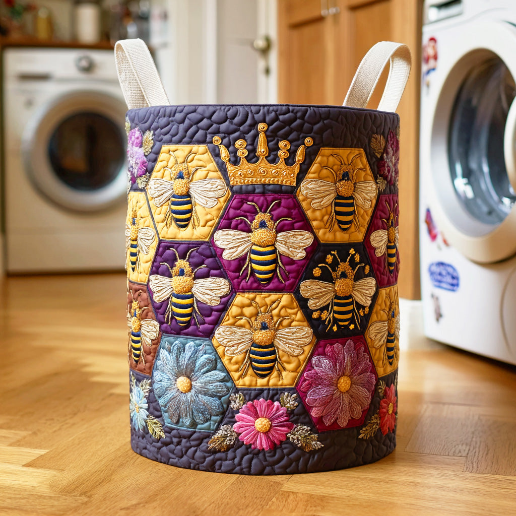 Honey Bloom Field Quilted Laundry Basket Quilted Fabric Laundry Bin for Organized Living