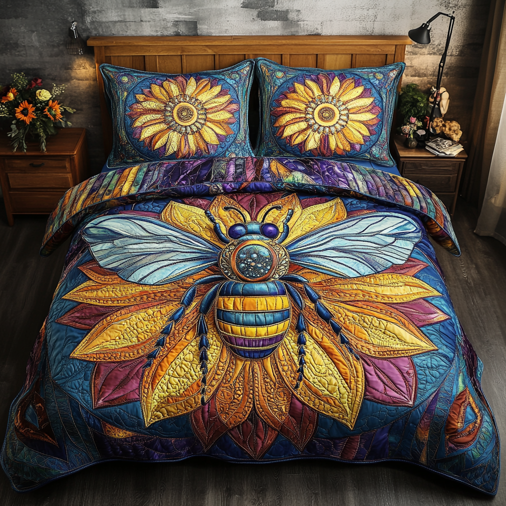 Honey Bloom Quilted Bedding Set Trendy Bedding Set for Bedroom Makeover