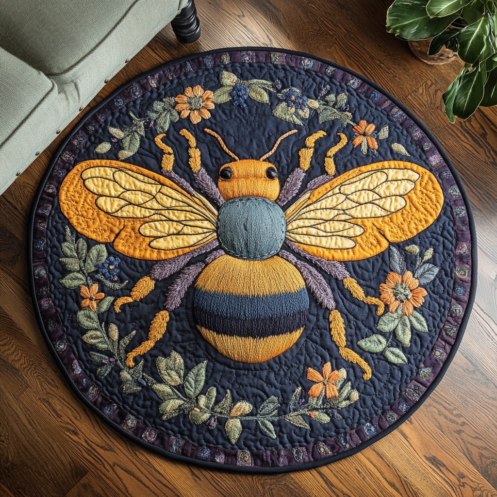 Honey Garden Quilted Round Mat Entryway Decor Bumblebee Gifts For Her