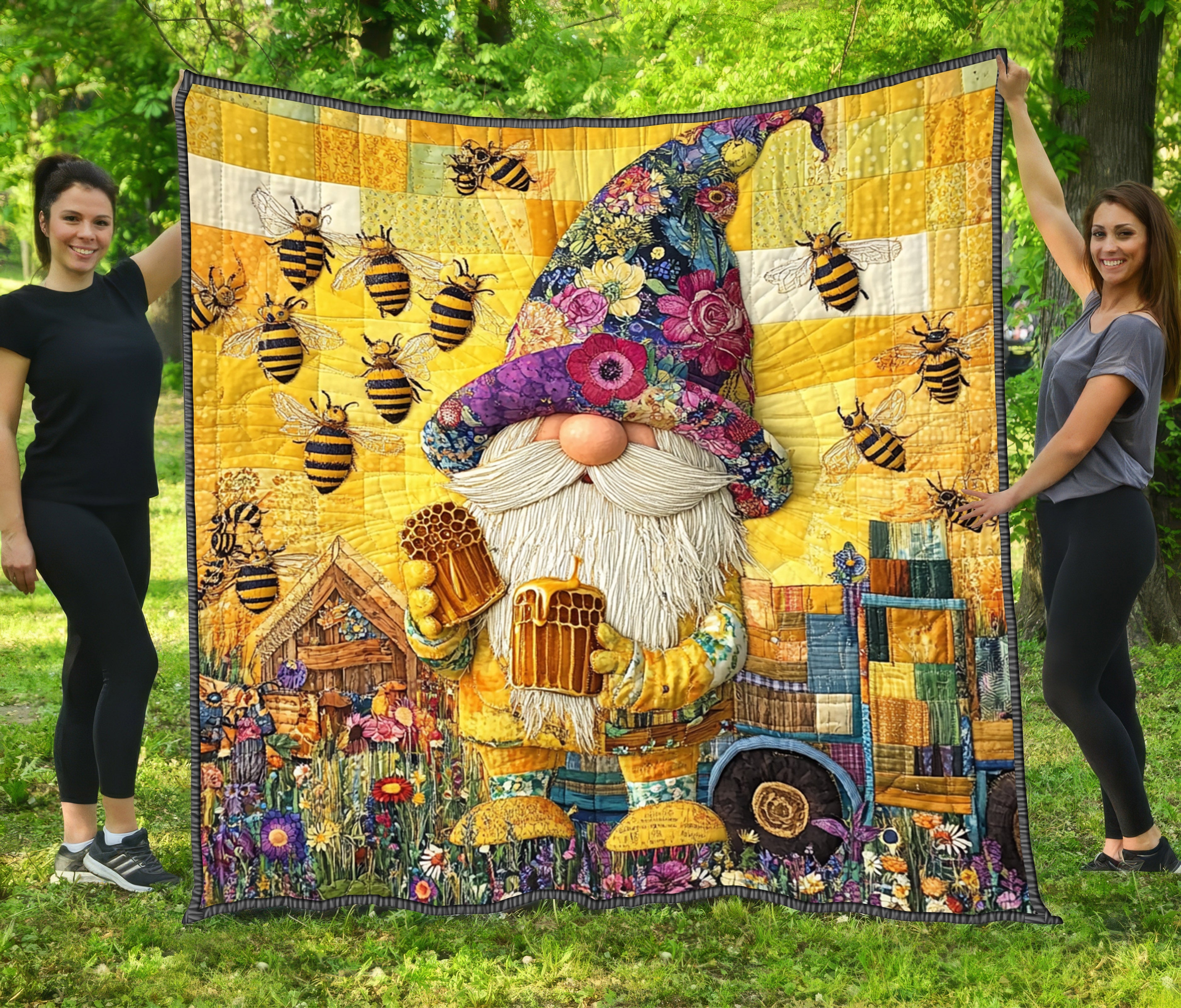 Honey Gnome Quilted Blanket Cute Soft BlanketChristmas Gift Ideas For Entire Family