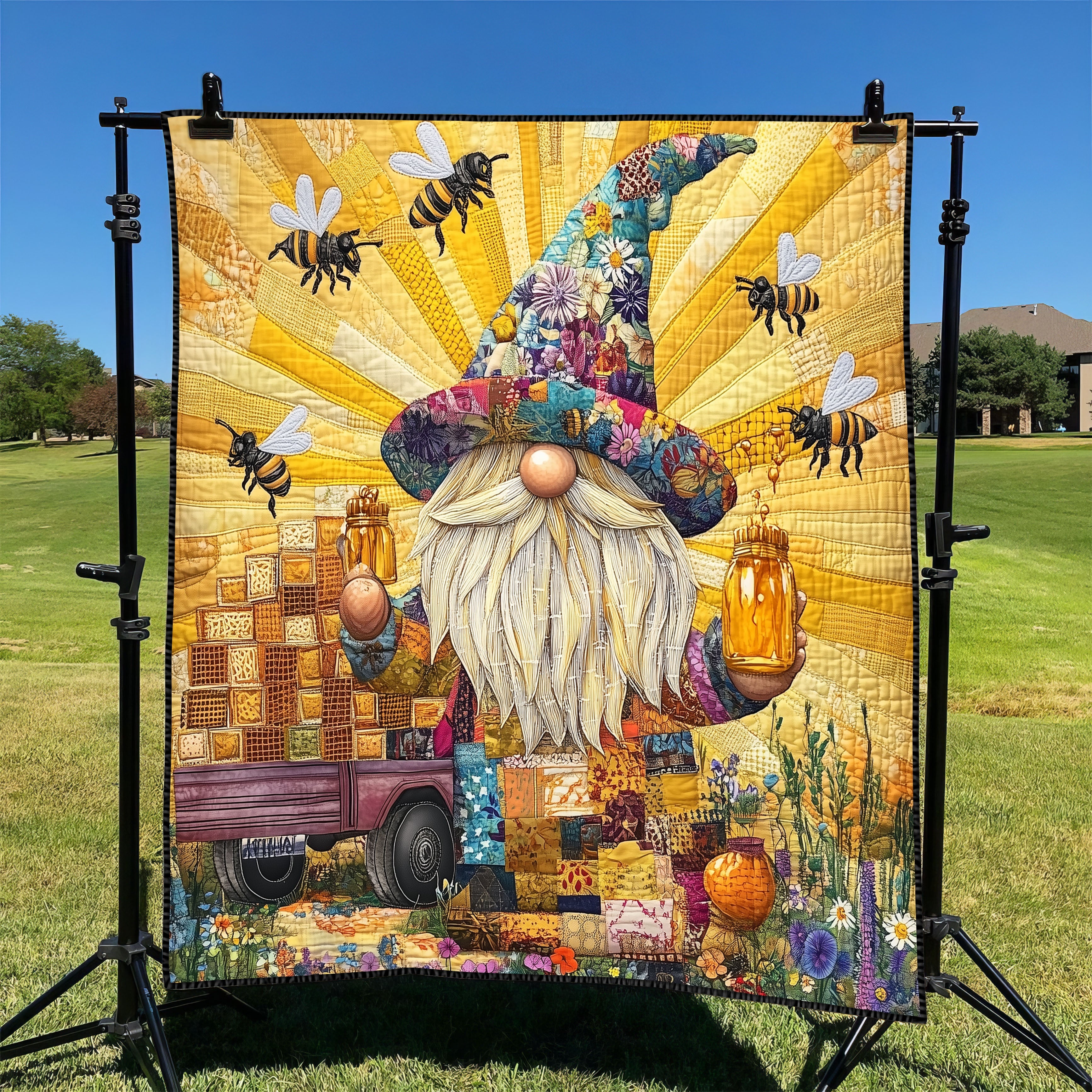 Honey Gnome Quilted Blanket Cute Soft BlanketWhole Family Christmas Gift Ideas