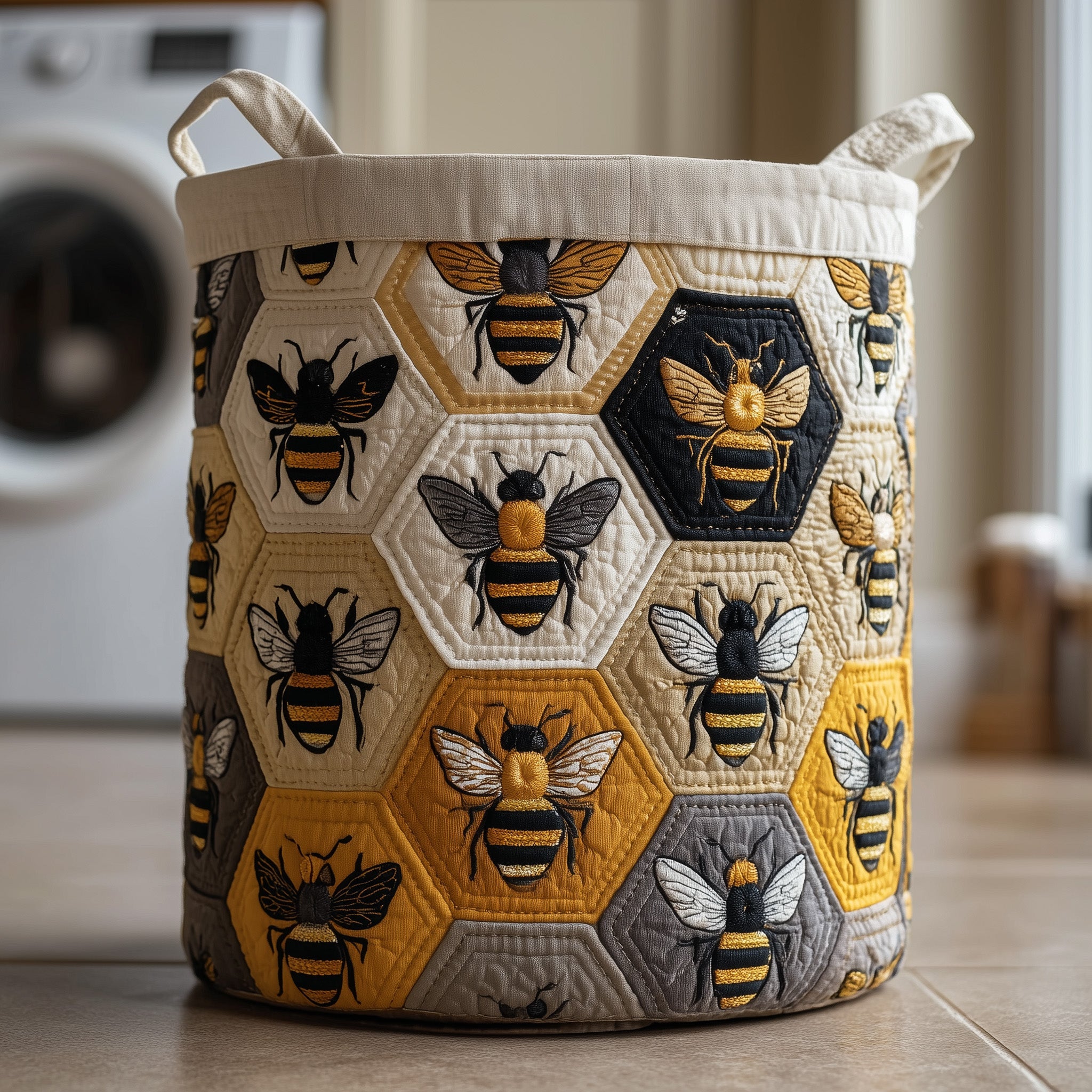 Honey Hive Quilted Laundry Basket Adorable Present For Bees Collectors