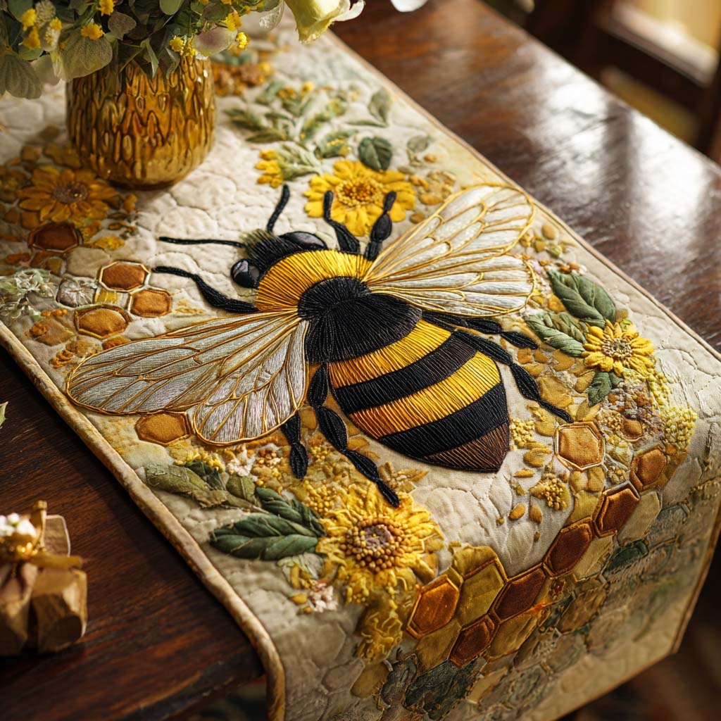 Honey Hive Quilted Table Runner Dining Room Decor Unique Bee Gift Ideas