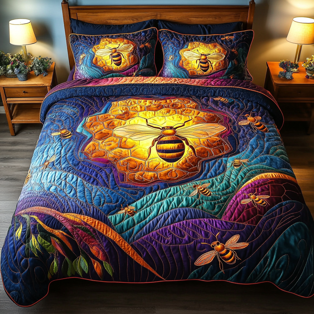 Honey Wings Quilted Bedding Set Bed Decorations Bee Themed Gifts For Her