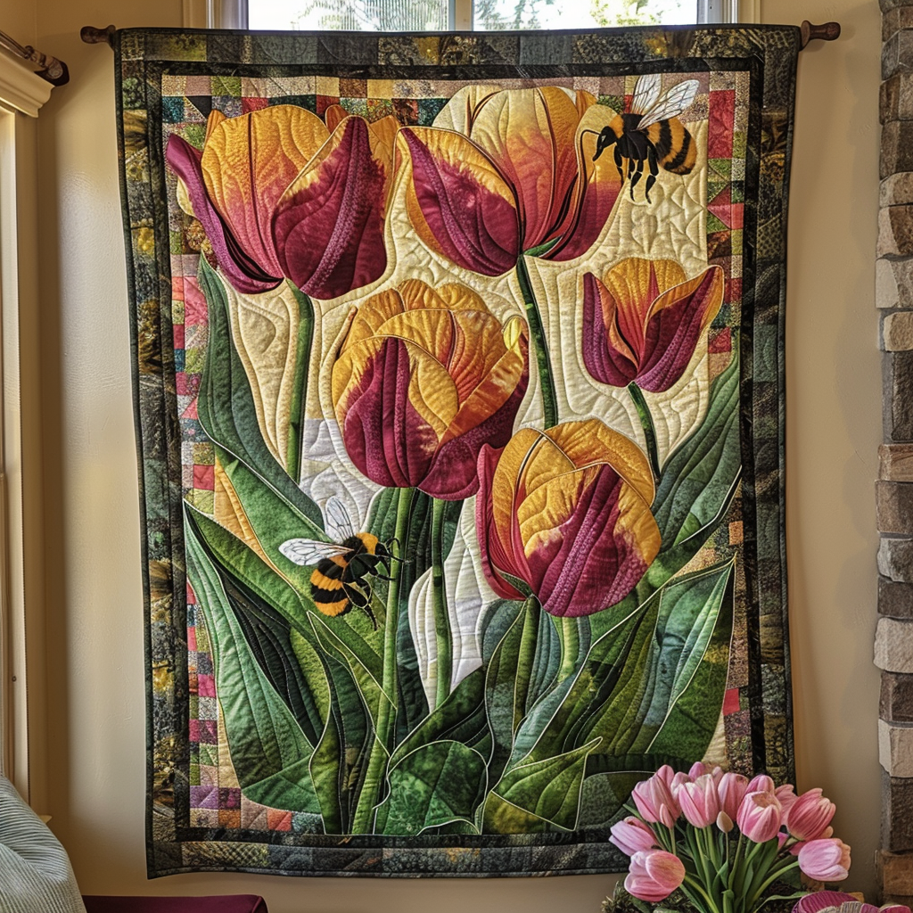 Honeybee Flower Garden Quilted Blanket Cute Fuzzy Blankets