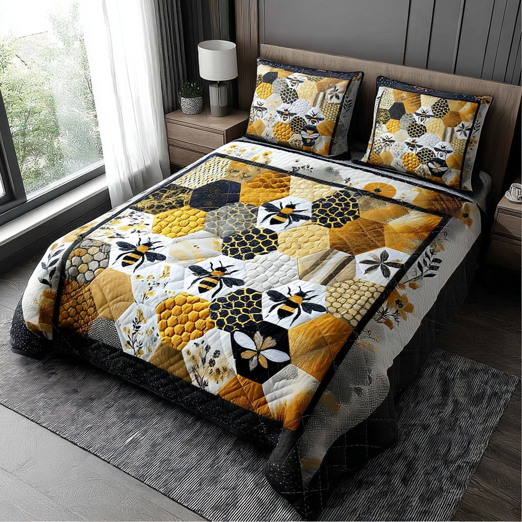 Honeycomb Bee Quilted Bedding Set Comfy Bedding Set That Adds Style and Warmth