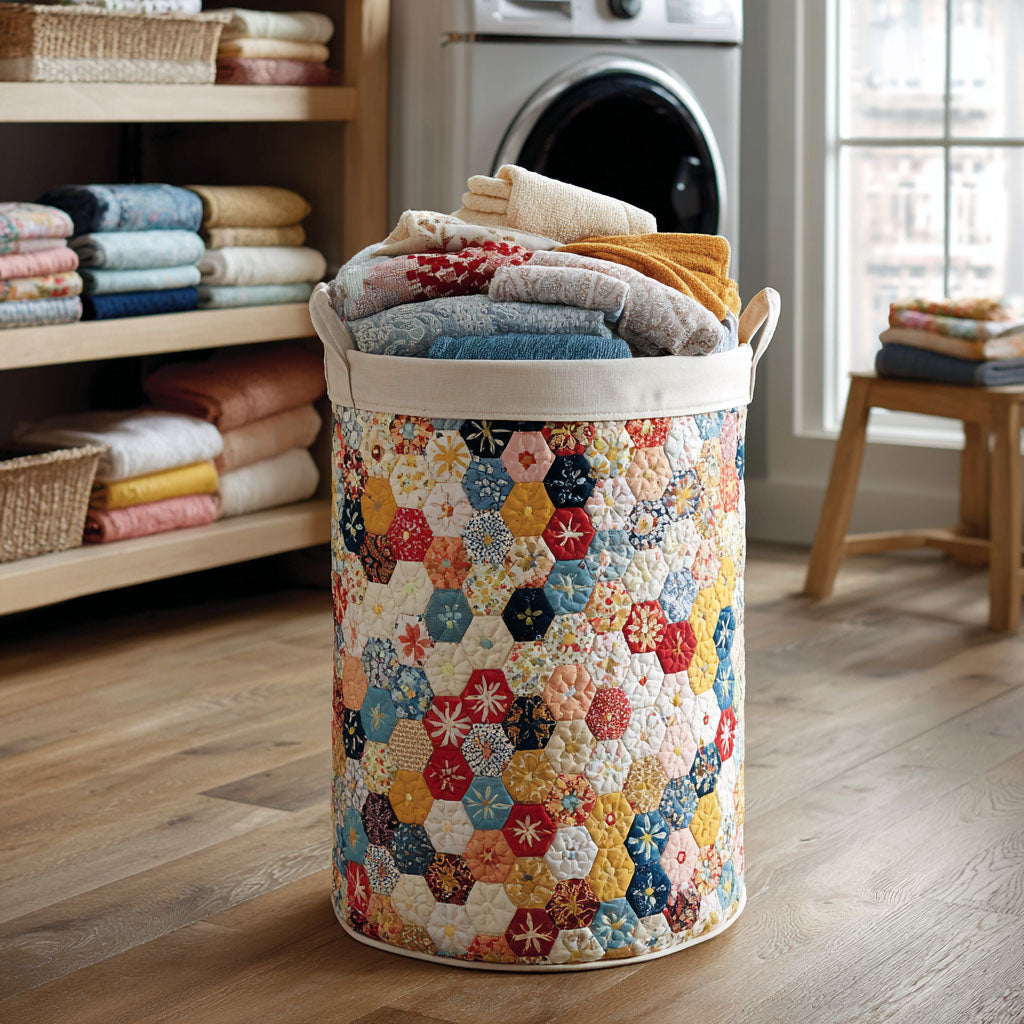 Honeycomb Garden Blooms Quilted Laundry Basket Holiday Season Merch