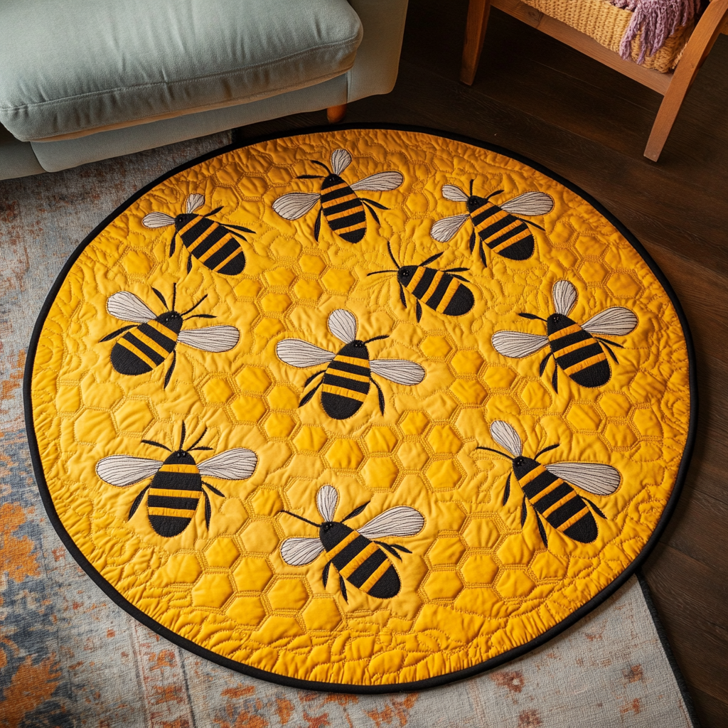 Honeycomb Haven Quilted Round Mat Front Door Decor Best Gifts For Beekeepers