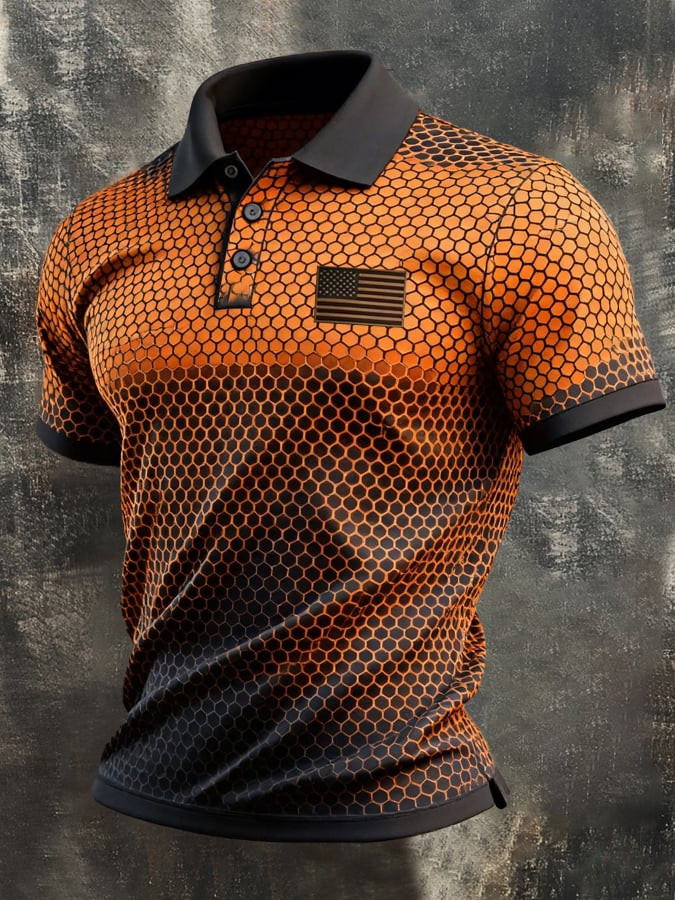 Honeycomb Pattern American Flag Polo Shirt Fourth Of July Clothes Gift Ideas