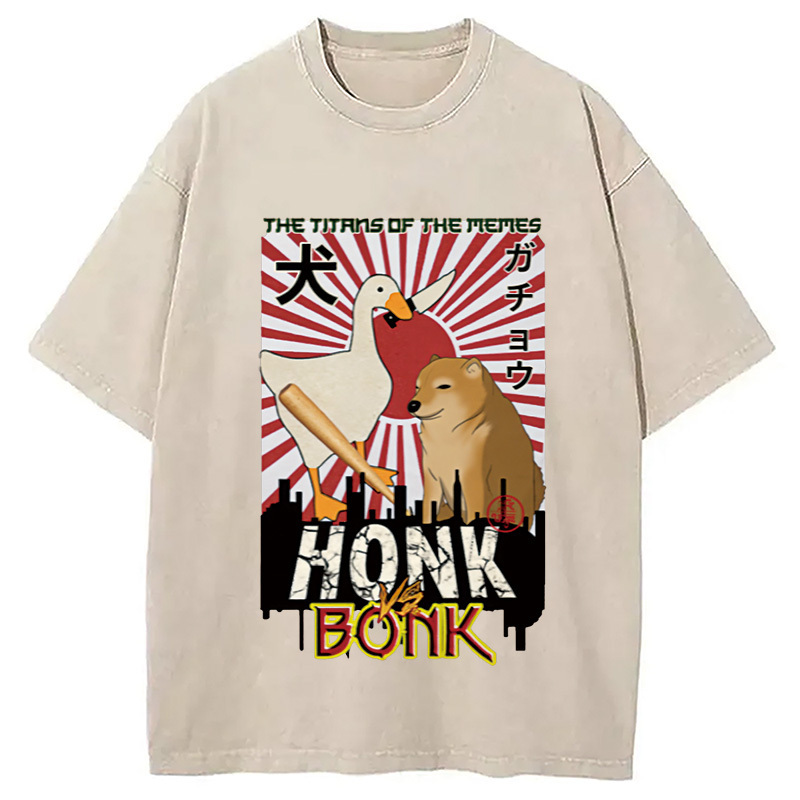 Honk vs Bonk Meme Washed T-Shirt Unisex Streetwear Graphic Style Gifts For BFF