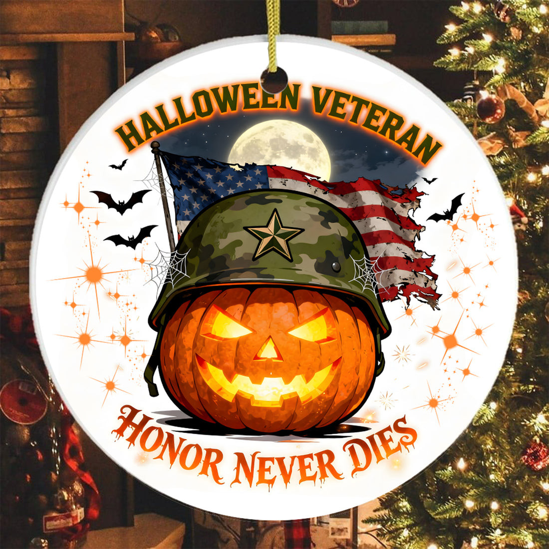 Honor Never Dies Christmas Ornament Pumpkin Vibes Xmas Tree Decor Gift For Veterans