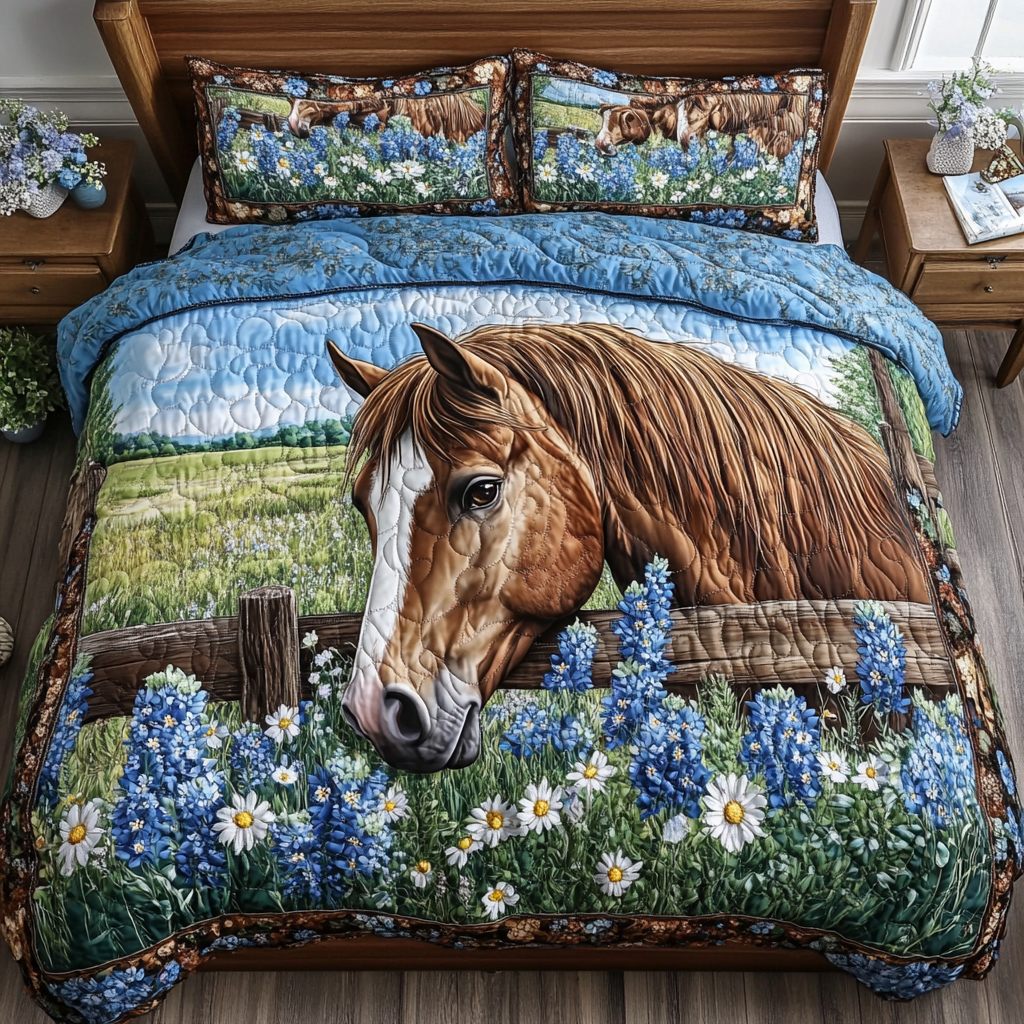 Hoofbeat Quilted Bedding Set Bedroom Decor Horse Related Christmas Gifts