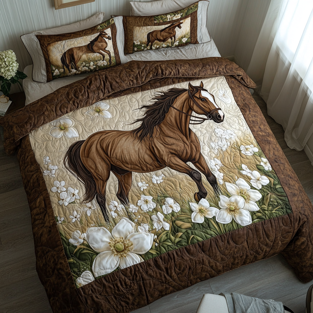 Hoofbeat Quilted Bedding Set Bedroom Decor Horse Related Gift Ideas