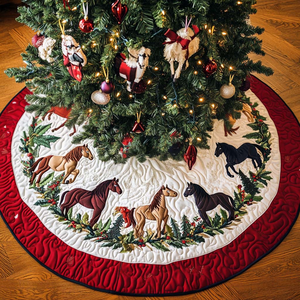 Hoofbeats Harmony Christmas Quilted Tree Skirt Holiday Merch That Completes Your Christmas Setup