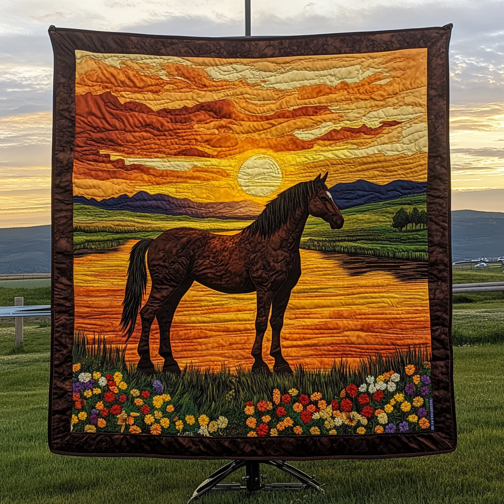 Hoofbeats in the Wind Quilted Blanket Great Gifts For Horse Lovers
