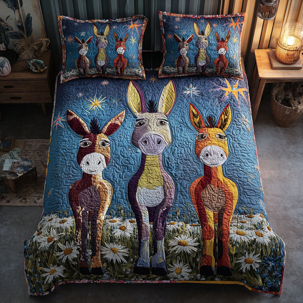 Hoofbeats of Independence Quilted Bedding Set Cute Bedroom Decor Donkey Related Gifts