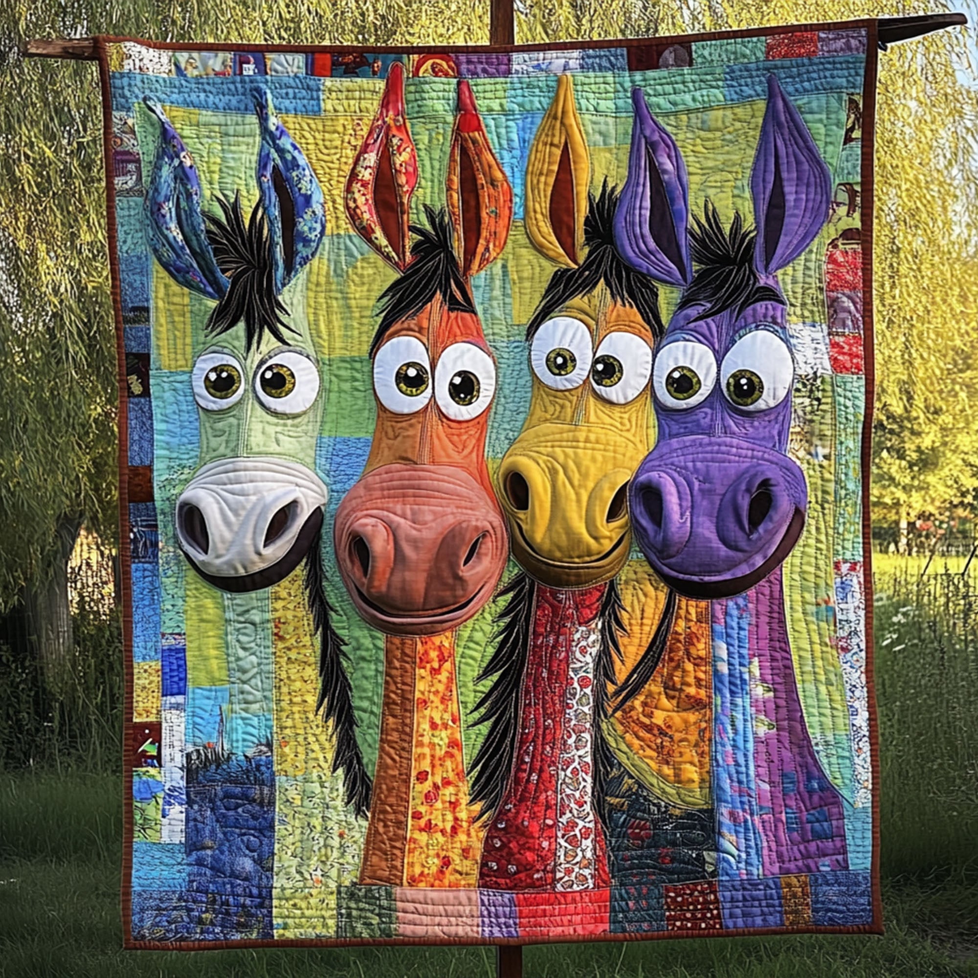 Hoofprints in the Meadow Quilted Blanket Nice Throw Blanket Donkey Novelty Gifts