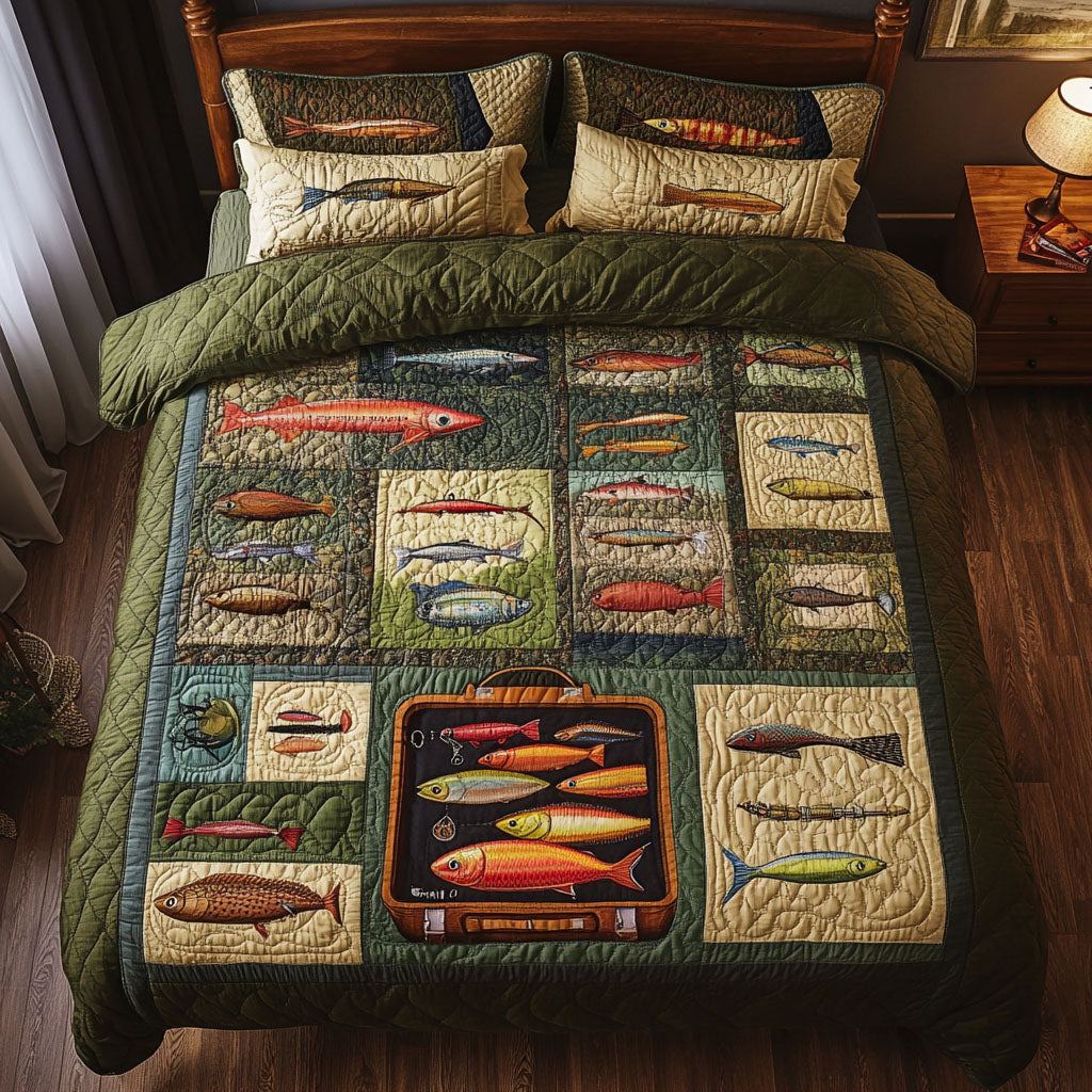 Hook Line Nap Time Quilted Bedding Set Bedroom Decor Gifts For Fishing Lovers